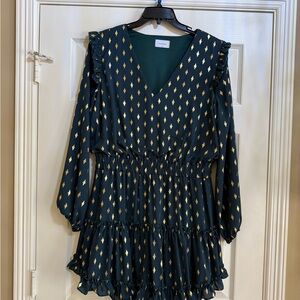 NWOT Green and Gold Patterned Dress